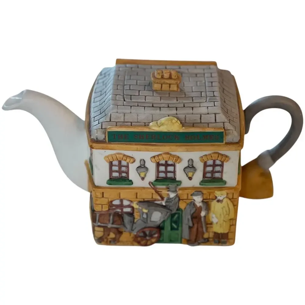 Vintage 90s Christopher Wren Sherlock Holmes Pub Teapot Staffordshire Fine China